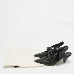 Pre Owned Celine Black Leather and Patent Bow Slingback Pumps Size 37.5