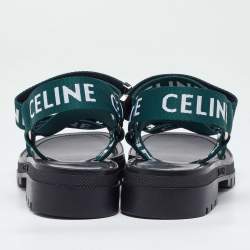 Pre Owned Celine Green/White Nylon Velcro Ankle Strap Sandals Size 40