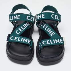Pre Owned Celine Green/White Nylon Velcro Ankle Strap Sandals Size 40