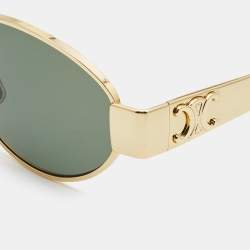 Pre Owned Celine Gold Tone/Green CL40235U Triomphe Oval Sunglasses