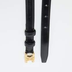 Celine Black Leather Triomphe Buckle Belt 75 CM