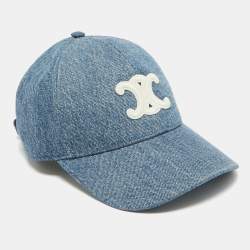 Celine Blue Applique Denim Triomphe Baseball Cap L