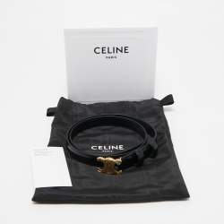 Pre Owned Celine Black Leather Triomphe Slim Belt 70CM