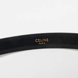 Pre Owned Celine Black Leather Triomphe Slim Belt 70CM