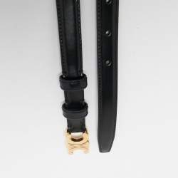 Pre Owned Celine Black Leather Triomphe Slim Belt 70CM