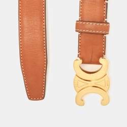 Celine Brown Leather Triomphe Logo Buckle Belt 70 CM