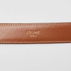 Celine Brown Leather Triomphe Logo Buckle Belt 70 CM
