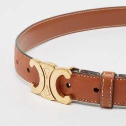 Celine Brown Leather Triomphe Logo Buckle Belt 70 CM