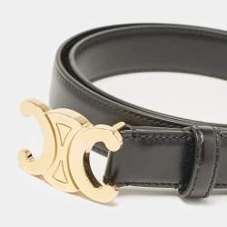 Pre Owned Celine Black Leather Triomphe Buckle Belt 80 CM