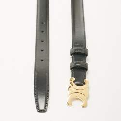 Pre Owned Celine Black Leather Triomphe Buckle Belt 80 CM
