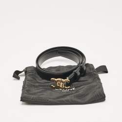 Pre Owned Celine Black Leather Triomphe Buckle Belt 80 CM