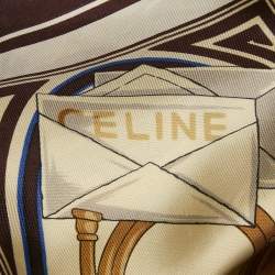Celine Brown Printed Silk Square Scarf 