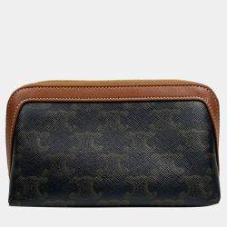 Celine Triomphe Canvas and Calfskin Small Cosmetic Pouch