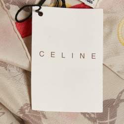 Celine Beige Logo Print Silk Square Scarf