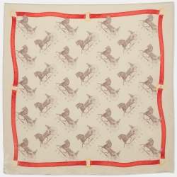 Celine Beige Logo Print Silk Square Scarf