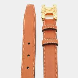 Pre Owned Celine Brown Leather Triomphe Buckle Belt 70CM