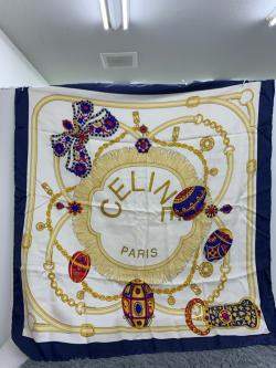 Pre Owned Celine Blue Printed Silk Scarf