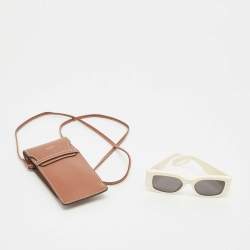 Pre Owned Celine Off White/Black CL40282U Triomphe Frame Rectangle Sunglasses