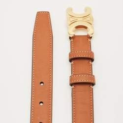 Pre Owned Celine Brown Leather Triomphe Buckle Belt 80CM