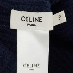 Pre Owned Celine Navy Blue Logo Cashmere Knit Beanie One Size
