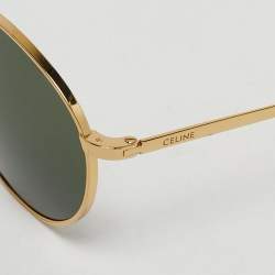 Pre Owned Celine Green/Gold Tone CL40100U Round Sunglasses