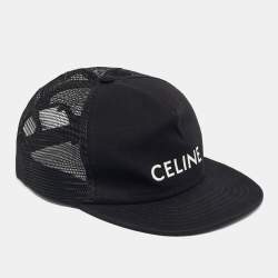 Pre Owned Celine Black Logo Print Cotton Tucker Cap L