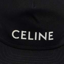 Pre Owned Celine Black Logo Print Cotton Tucker Cap L