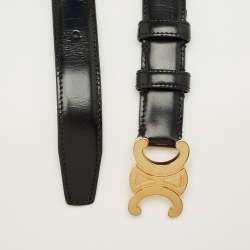 Pre Owned Celine Black Glossy Leather Triomphe Belt 75CM