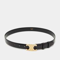 Pre Owned Celine Black Glossy Leather Triomphe Belt 75CM