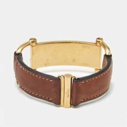 Pre Owned Celine  Brown Leather Gold Tone Bracelet