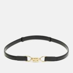 Pre Owned Celine Macadam Adjustable Buckle Belt Black Leather