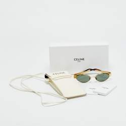 Pre Owned Celine Green/Gold Tone CL40235U Triomphe Oval Sunglasses
