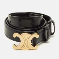 Pre Owned Celine Triomphe 80 CM Buckle Belt Black Leather