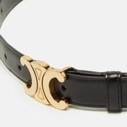 Pre Owned Celine Triomphe 80 CM Buckle Belt Black Leather