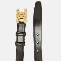Pre Owned Celine Triomphe 80 CM Buckle Belt Black Leather