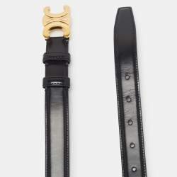 Pre Owned Celine Triomphe 80 CM Buckle Belt Black Leather