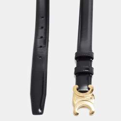 Pre Owned Celine Triomphe 80 CM Buckle Belt Black Leather