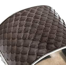 Celine Grey Python Leather Silver Tone Wide Cuff Bracelet