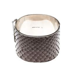 Celine Grey Python Leather Silver Tone Wide Cuff Bracelet