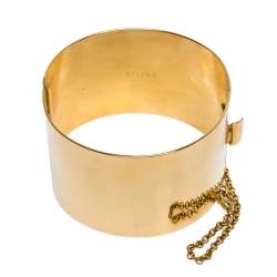 Pre Owned Céline Gold Tone Wide Cuff Bracelet