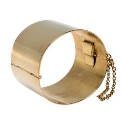 Pre Owned Céline Gold Tone Wide Cuff Bracelet