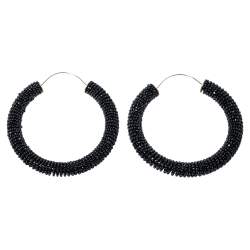 Pre Owned Celine Black Beaded Hoop Earrings 