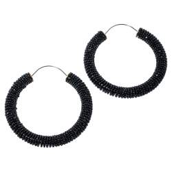 Pre Owned Celine Black Beaded Hoop Earrings 