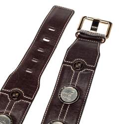 Celine Dark Brown Leather Coin Embellished Belt 90CM
