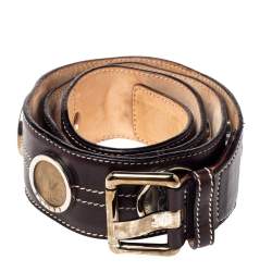 Celine Dark Brown Leather Coin Embellished Belt 90CM