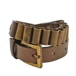 Pre Owned Céline Metallic Copper Leather Metal Link Double Wrap Bracelet