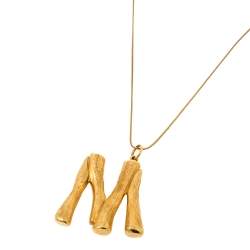 Céline Gold Tone Textured Alphabet M Pendant Necklace