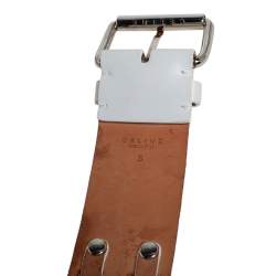 Pre Owned Celine White Leather Eyelet and Stud Detail Buckle Belt 90CM