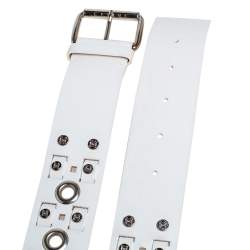 Pre Owned Celine White Leather Eyelet and Stud Detail Buckle Belt 90CM
