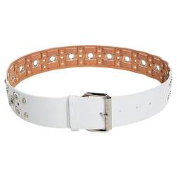 Pre Owned Celine White Leather Eyelet and Stud Detail Buckle Belt 90CM